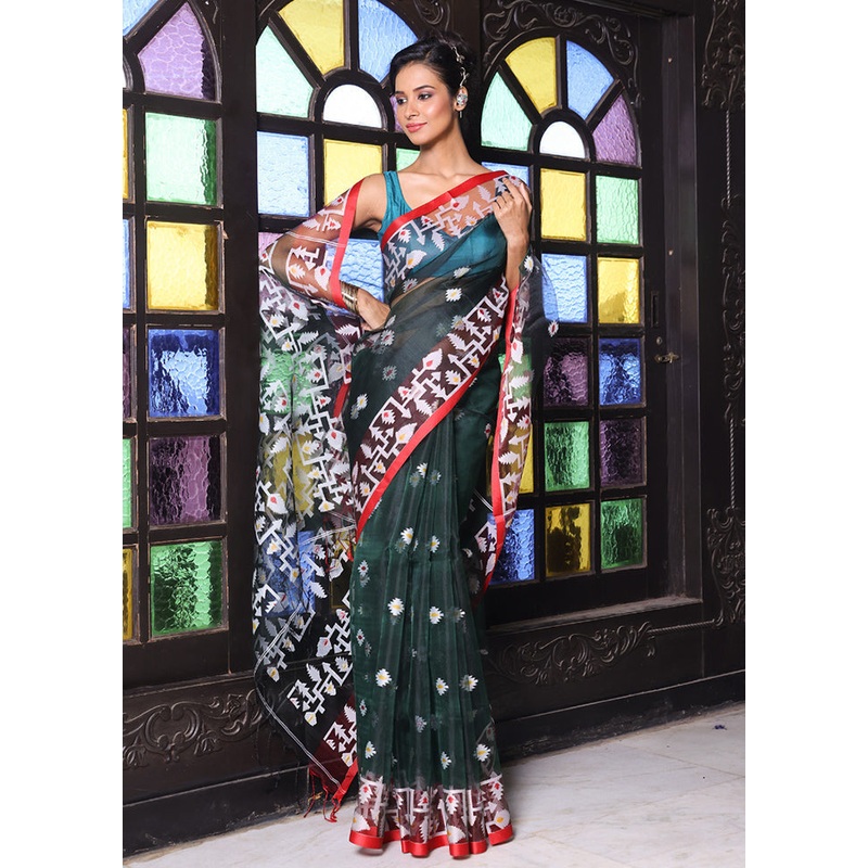 Green Spun Silk Saree With Blouse Piece - JD986606620
