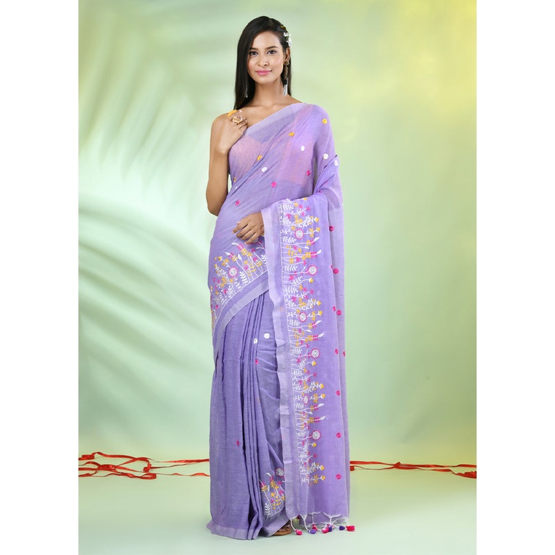 Lavender Cotton Saree With Blouse Piece - JD986606607
