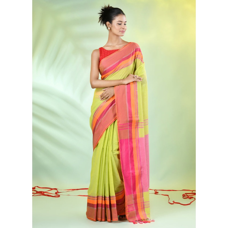 Light Green Cotton Saree With Blouse Piece - JD986606606