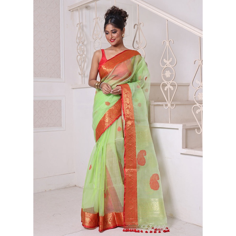 Light Green Spun Silk Saree With Blouse Piece - JD986606602