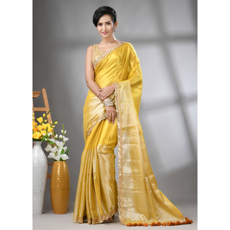 Light Yellow Spun Silk Saree With Blouse Piece - JD986606600
