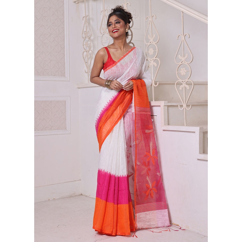 Off White Matka Pure Silk Saree With Blouse Piece - JD986606578