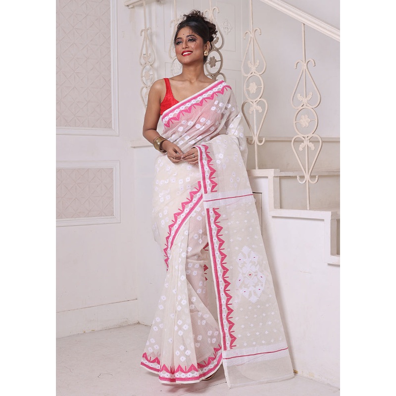 Off White Pure Cotton Texture Saree Without Blouse Piece - JD986606571