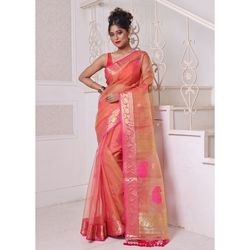 Orange Spun Silk Saree With Blouse Piece - JD986606560