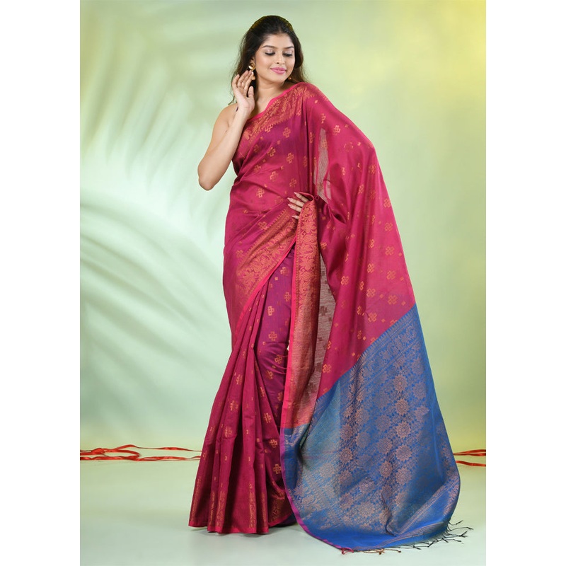 Pink Cotton Saree With Blouse Piece - JD986606552
