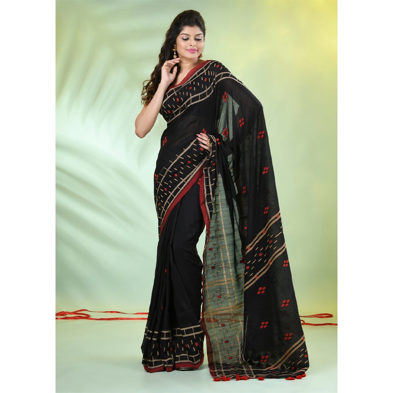 Pink Pure Cotton Saree With Blouse Piece - JD986606548