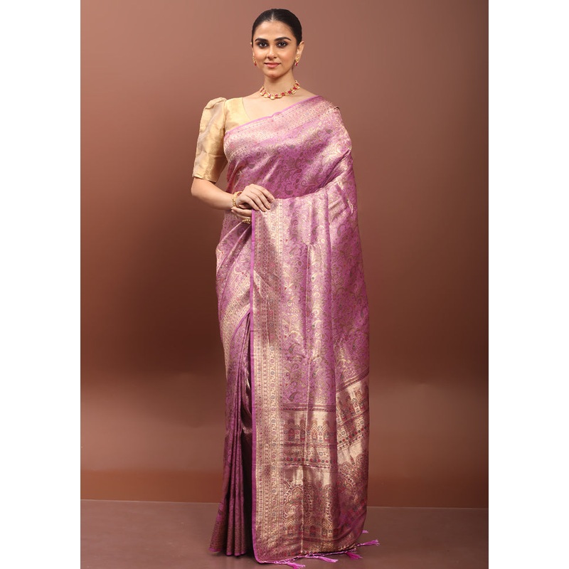 Purple Dupion Silk Saree With Blouse Piece - JD986606522