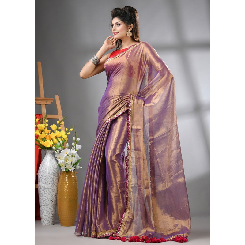 Purple Spun Silk Saree With Blouse Piece - JD986606543