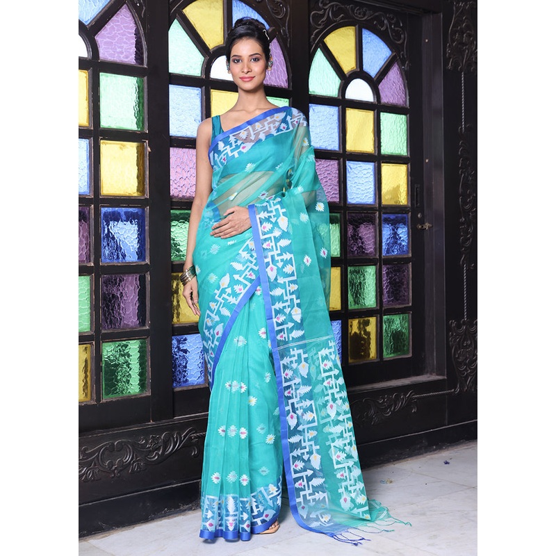 Sea Green Spun Silk Saree With Blouse Piece - JD986606527