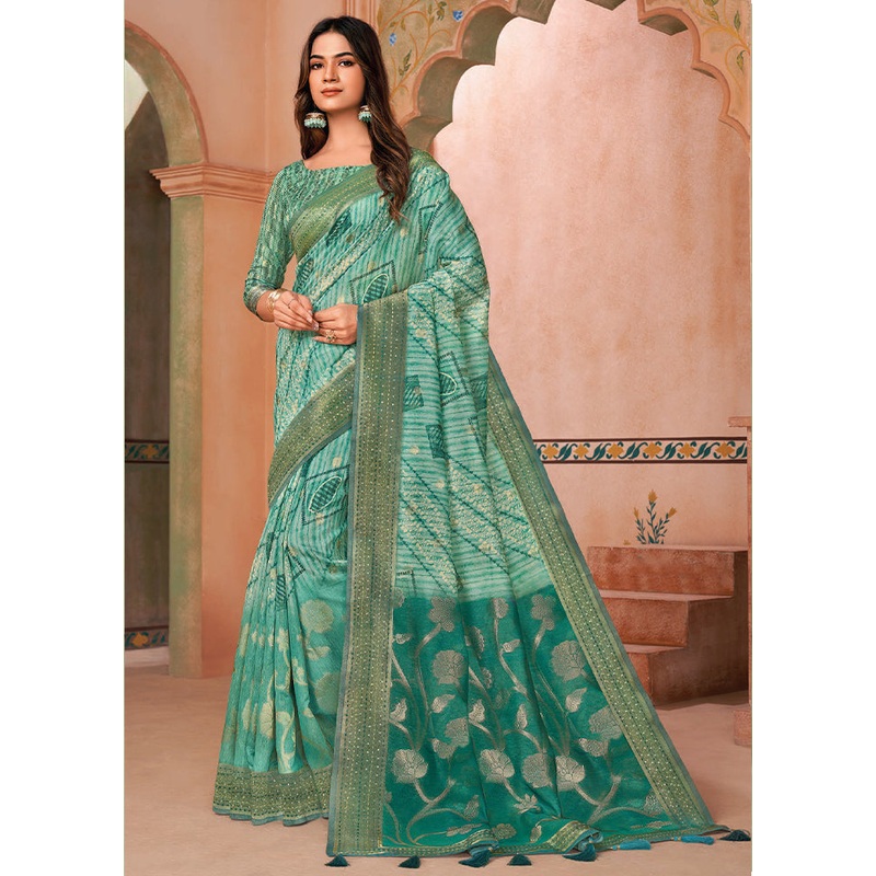 Turquoise Spun Silk Saree With Blouse Piece - JD986606684