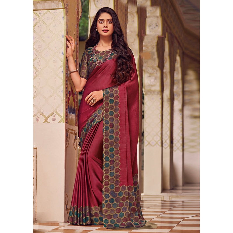 Wine Chiffon Silk Saree With Blouse Piece - JD986606683