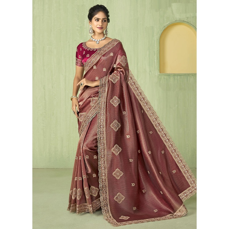 Wine Spun Silk Saree With Blouse Piece - JD986606682