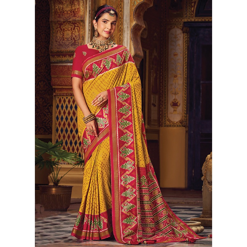 Yellow Spun Silk Saree With Blouse Piece - JD986606681