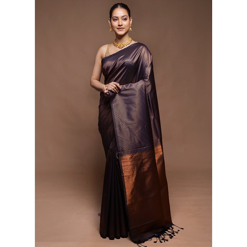 Blue Dupion Silk Saree With Blouse Piece - JD986606345