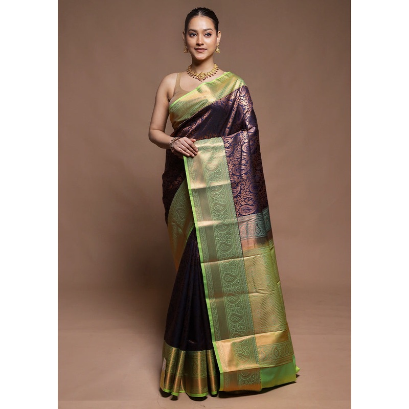 Blue Kanjivaram Silk Saree With Blouse Piece - JD986606329