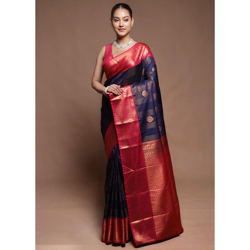 Blue Kanjivaram Silk Saree With Blouse Piece - JD986606330