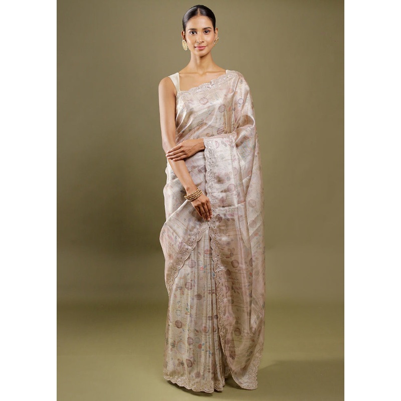 Cream Handloom Tissue Pure Silk Saree With Blouse Piece - JD986606399