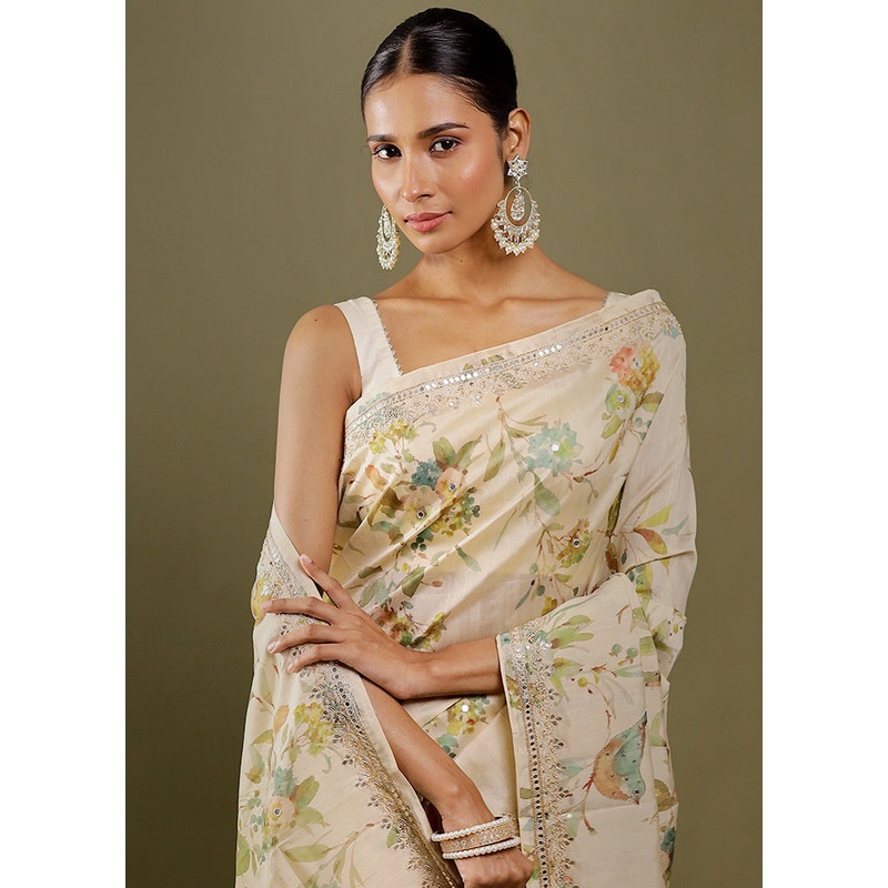 Cream Handloom Tussar Pure Silk Saree With Blouse Piece - JD986606393