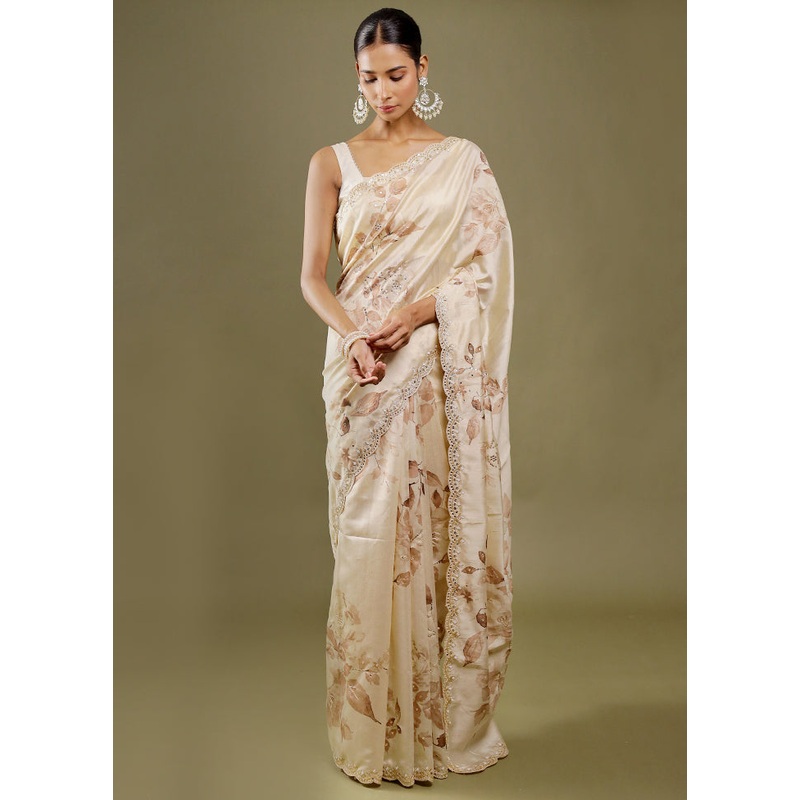 Cream Handloom Tussar Pure Silk Saree With Blouse Piece - JD986606398
