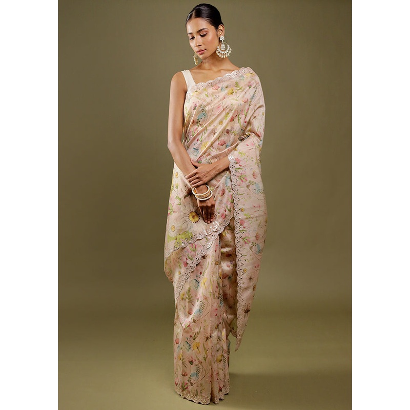 Cream Tussar Silk Saree With Blouse Piece - JD986606368