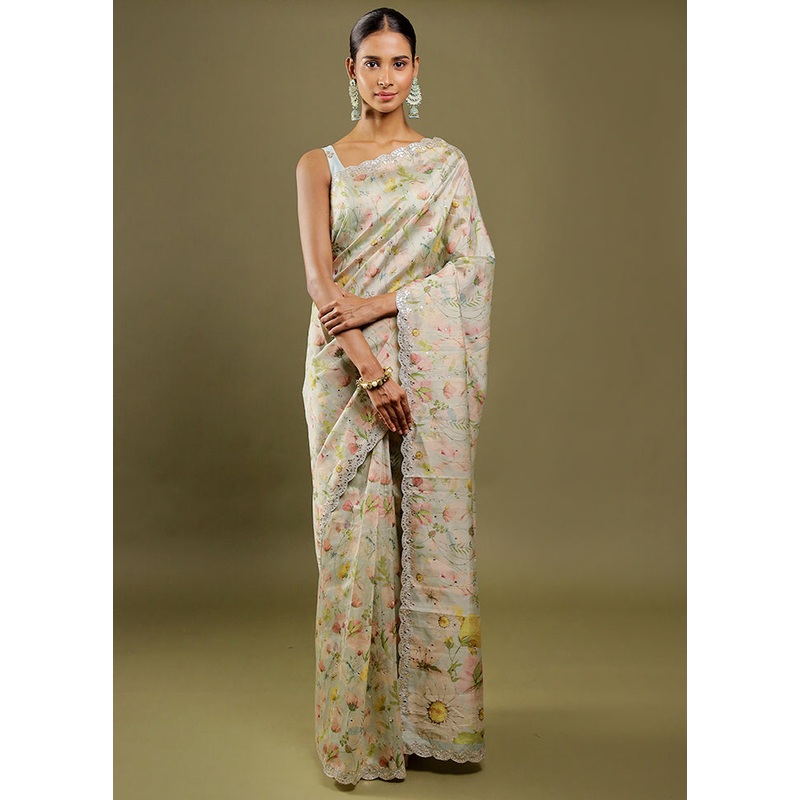 Cream Tussar Silk Saree With Blouse Piece - JD986606391