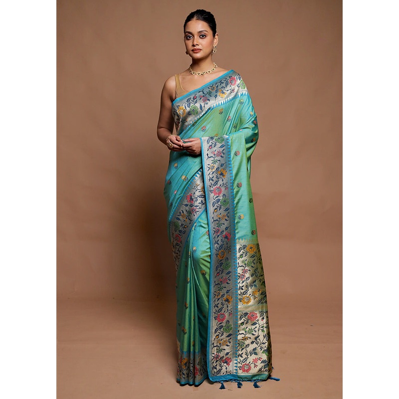 Green Dupion Silk Saree With Blouse Piece - JD986606477