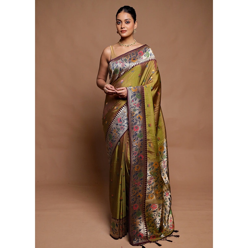 Green Dupion Silk Saree With Blouse Piece - JD986606478