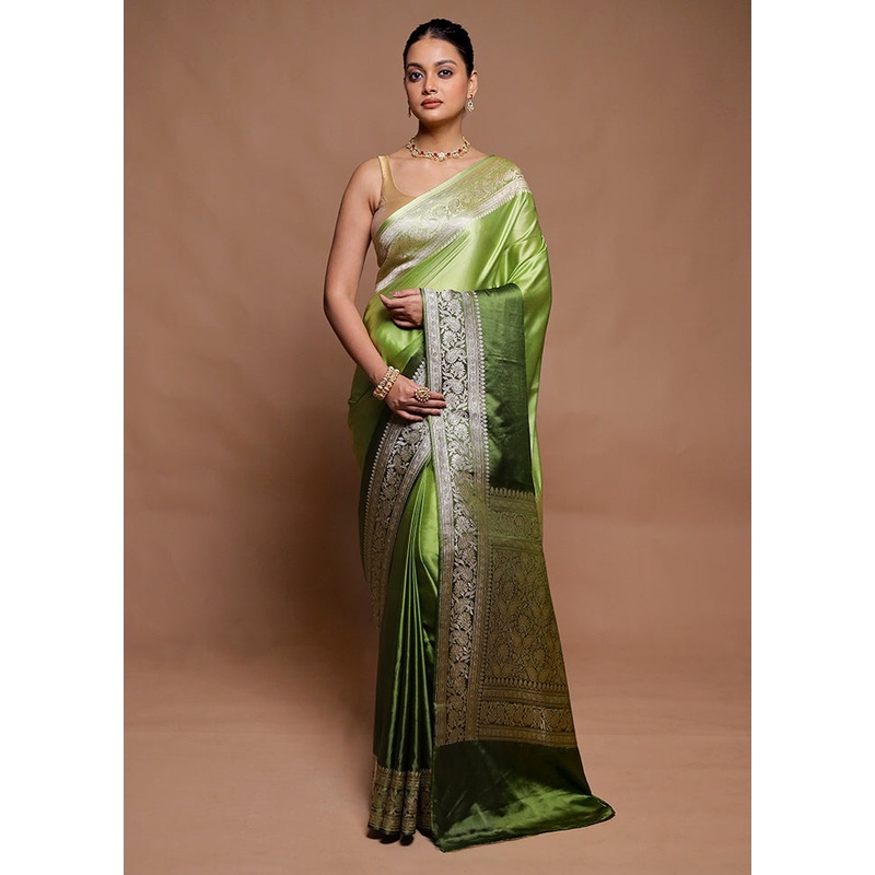 Green Handloom Katan Pure Silk Saree With Blouse Piece - JD986606474