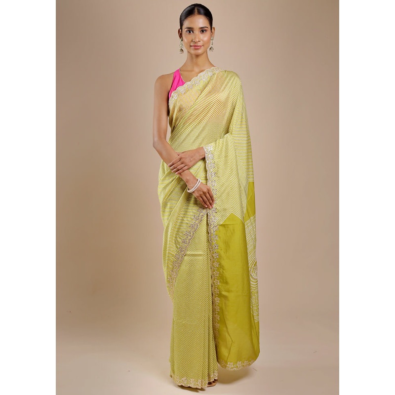 Green Printed Pure Silk Saree Without Blouse Piece - JD986606388