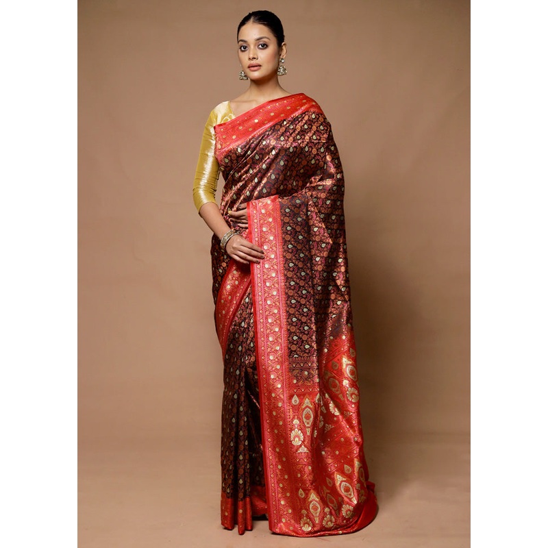 Maroon Handloom Tanchoi Pure Silk Saree With Blouse Piece - JD986606405