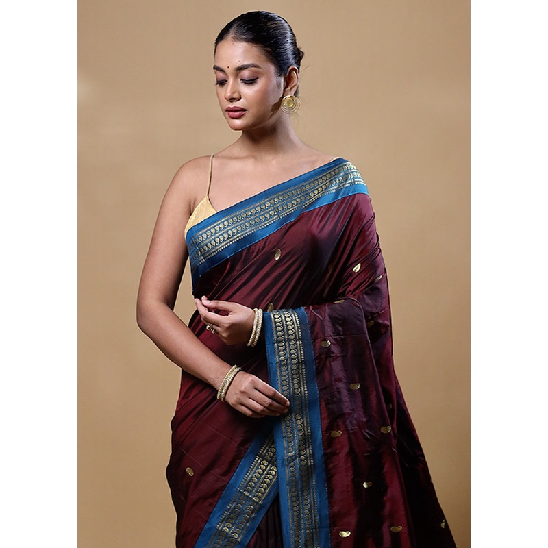 Maroon Kanjivaram Silk Saree With Blouse Piece - JD986606403