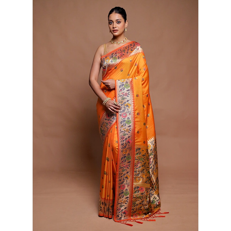 Orange Dupion Silk Saree With Blouse Piece - JD986606446