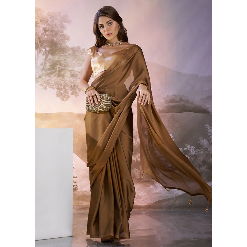 Orange Satin Silk Saree With Blouse Piece - JD986606415