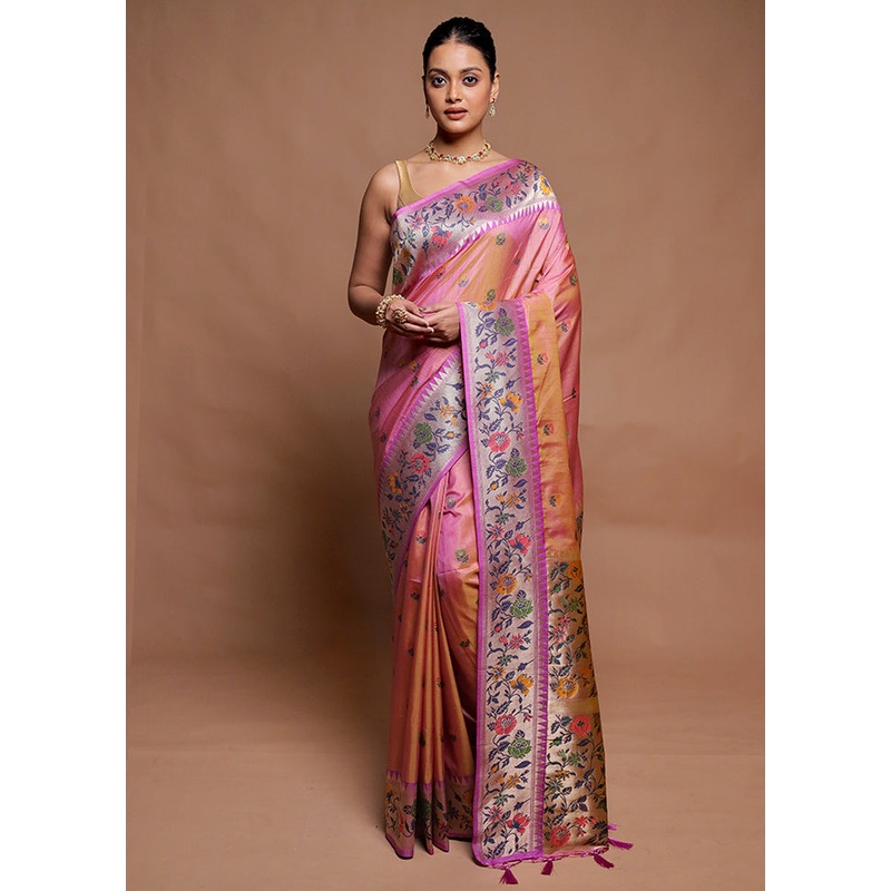 Pink Dupion Silk Saree With Blouse Piece - JD986606440