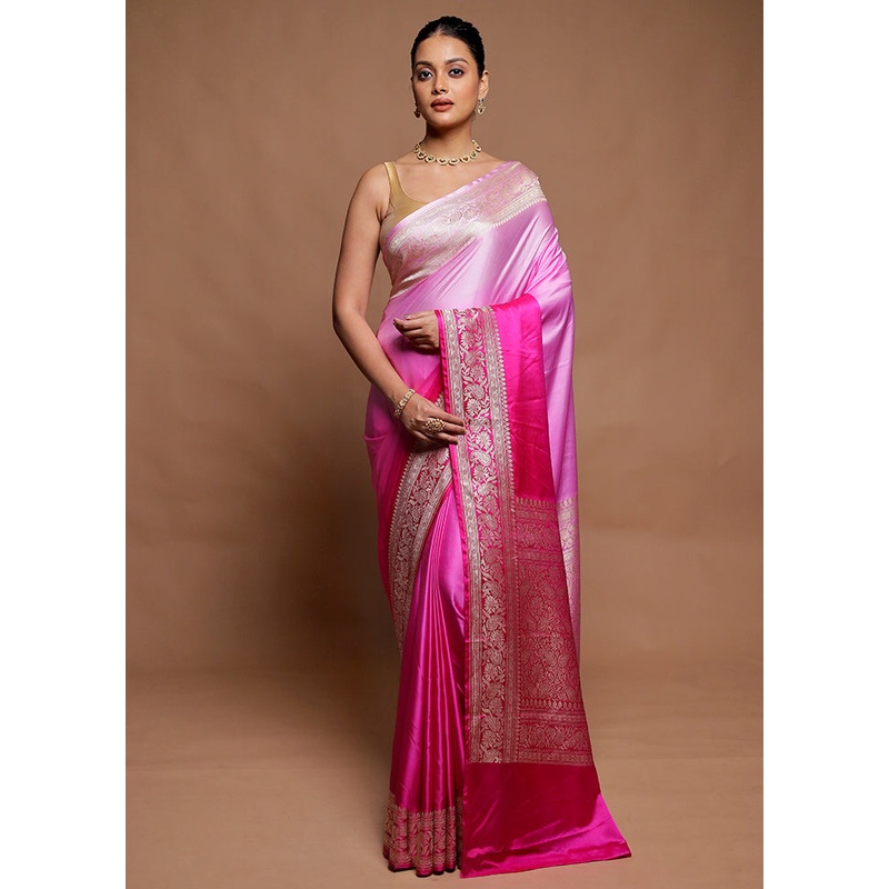 Pink Handloom Katan Pure Silk Saree With Blouse Piece - JD986606408
