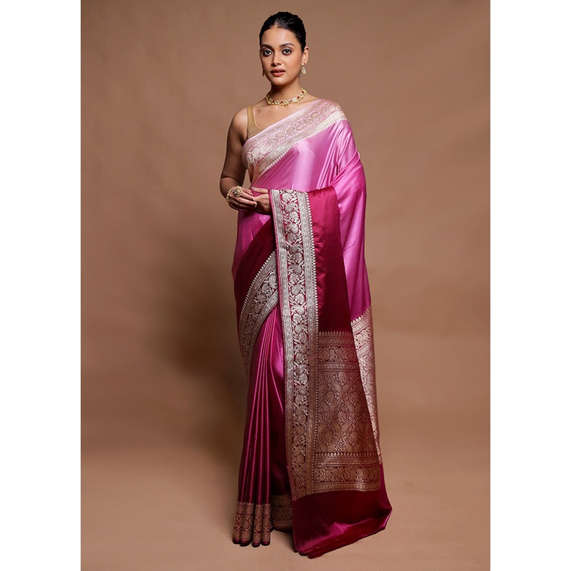 Pink Handloom Katan Pure Silk Saree With Blouse Piece - JD986606437