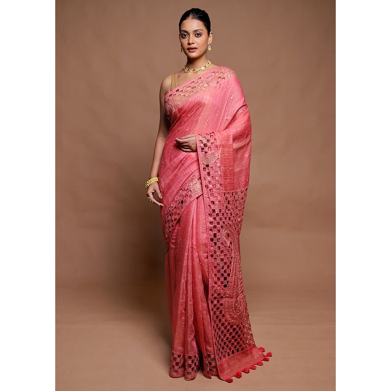 Pink Handloom Matka Pure Silk Saree With Blouse Piece - JD986606436