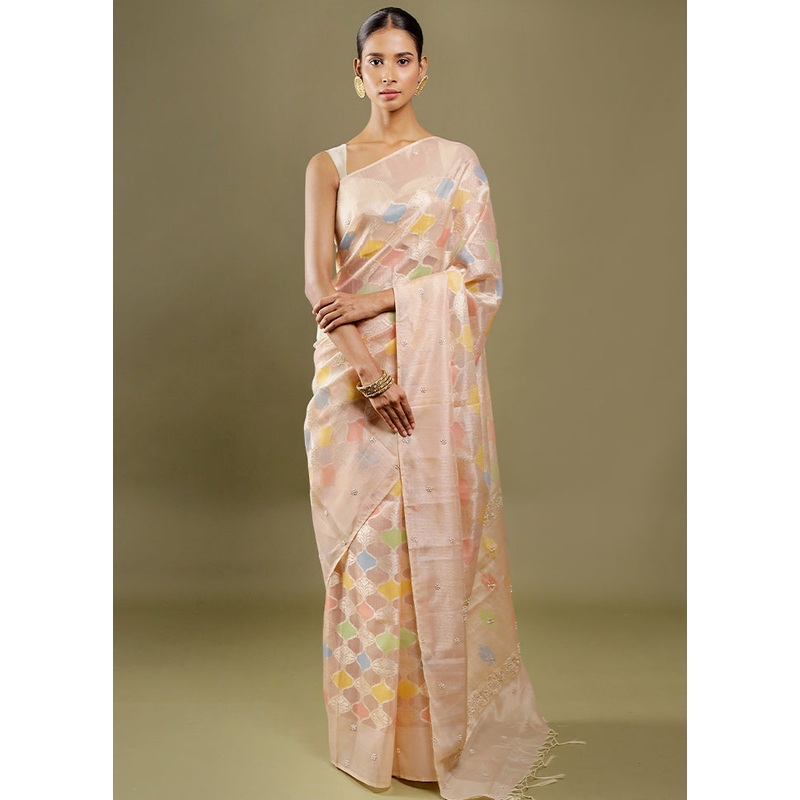 Pink Handloom Tissue Pure Silk Saree With Blouse Piece - JD986606383
