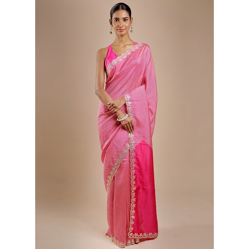 Pink Printed Pure Silk Saree Without Blouse Piece - JD986606366