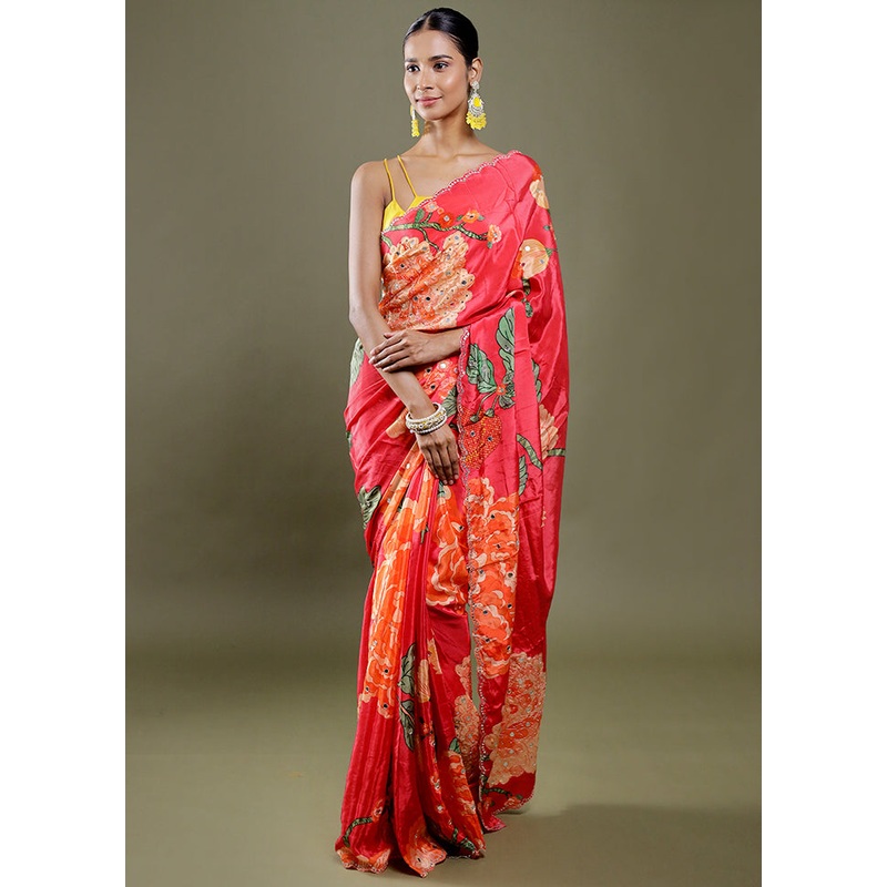 Pink Printed Pure Silk Saree Without Blouse Piece - JD986606401