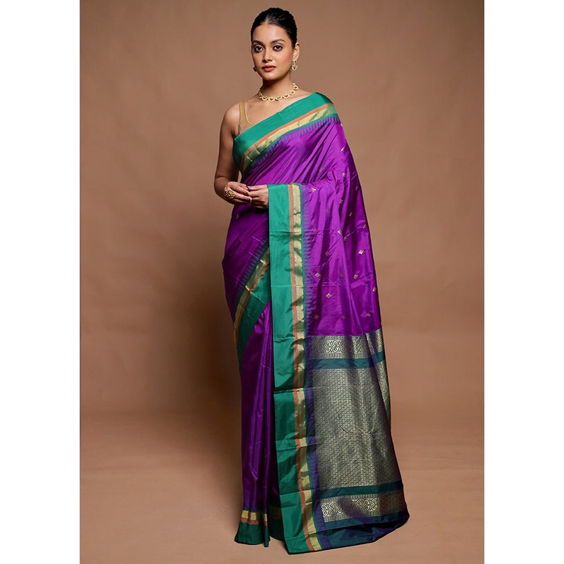 Purple Kanjivaram Silk Saree With Blouse Piece - JD986606430