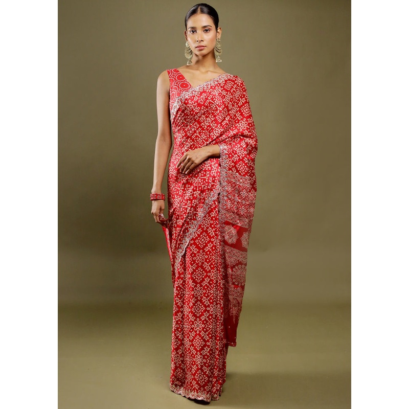 Red Handloom Chiffon Pure Silk Saree With Blouse Piece - JD986606373