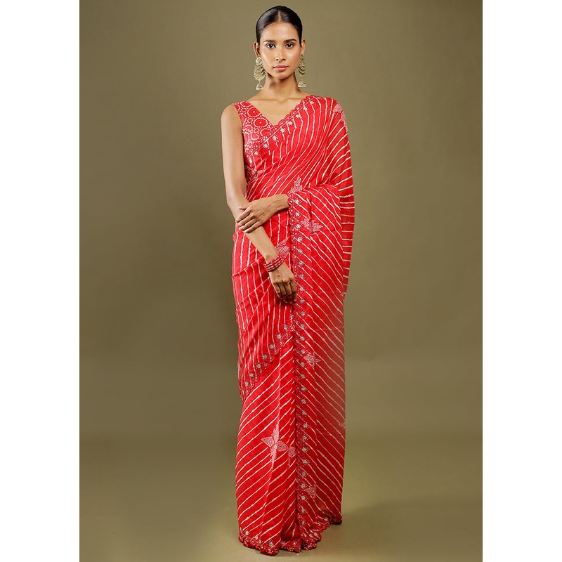 Red Handloom Chiffon Pure Silk Saree With Blouse Piece - JD986606375