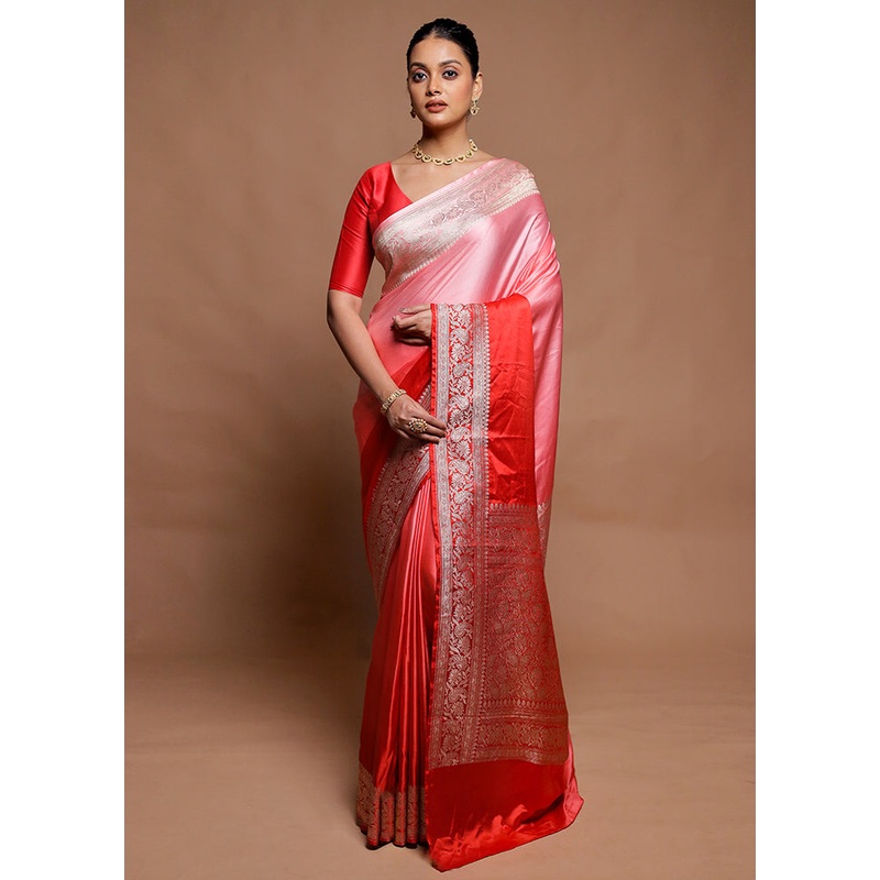 Red Handloom Katan Pure Silk Saree With Blouse Piece - JD986606427