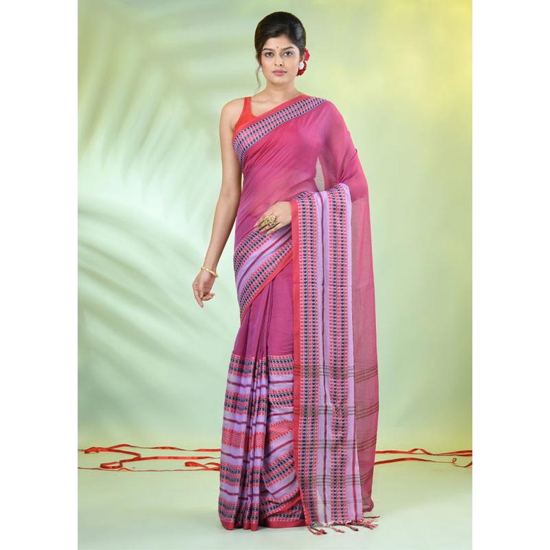 Violet Cotton Saree With Blouse Piece - JD986606314