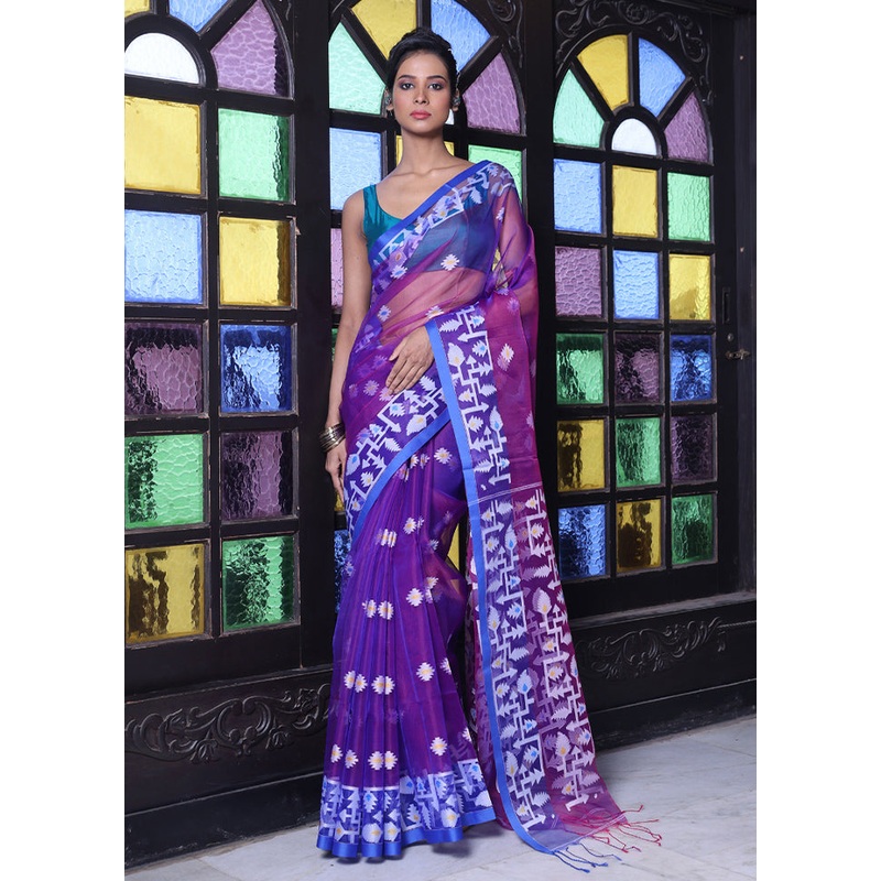 Violet Spun Silk Saree With Blouse Piece - JD986606310