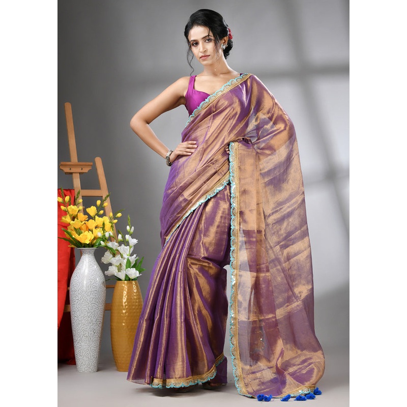 Violet Spun Silk Saree With Blouse Piece - JD986606311