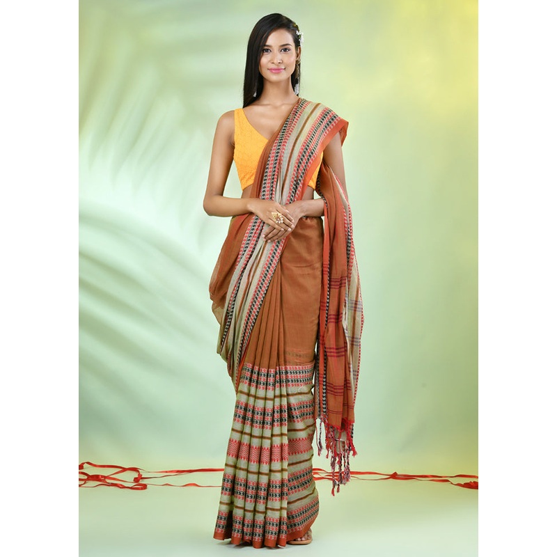 Yellow Cotton Saree With Blouse Piece - JD986606297