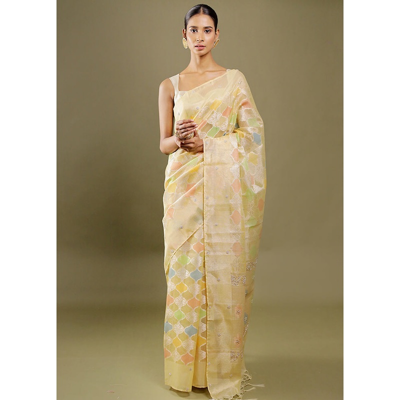 Yellow Handloom Tissue Pure Silk Saree With Blouse Piece - JD986606364