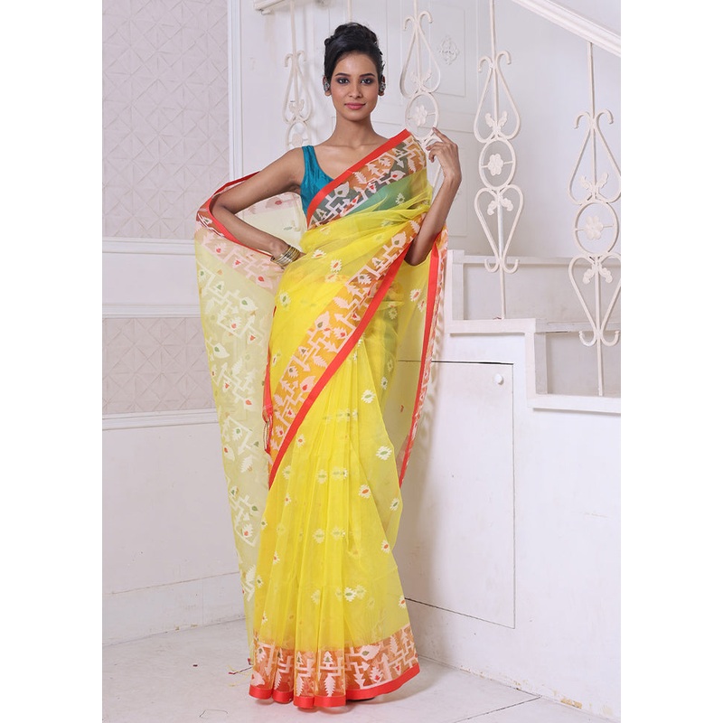 Yellow Spun Silk Saree With Blouse Piece - JD986606289
